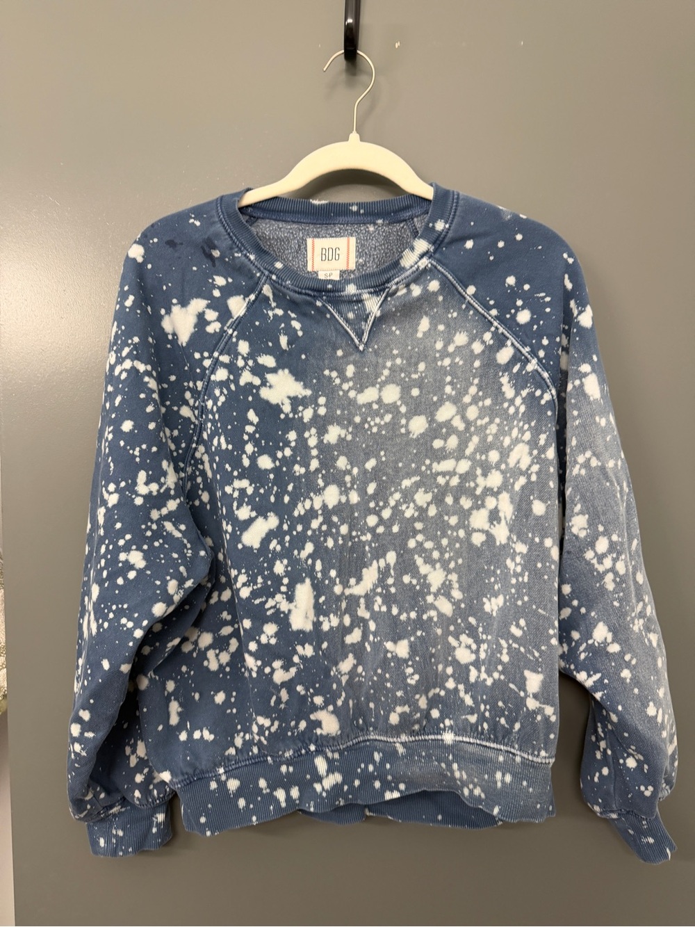 BDG Navy Blue Bleach-Splatter Pullover Sweatshirt